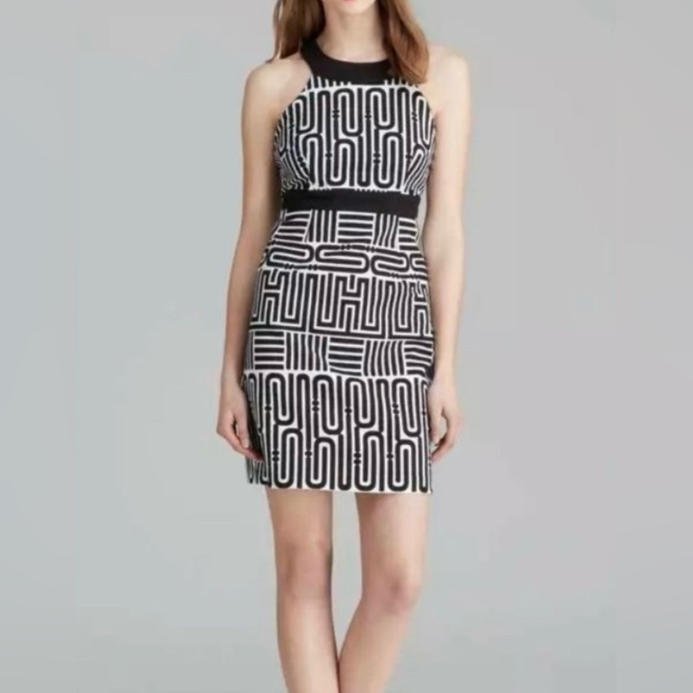 Laundry by Shelli Segal Racerback Zip Dress with Black/White Geo Pattern, Size 2